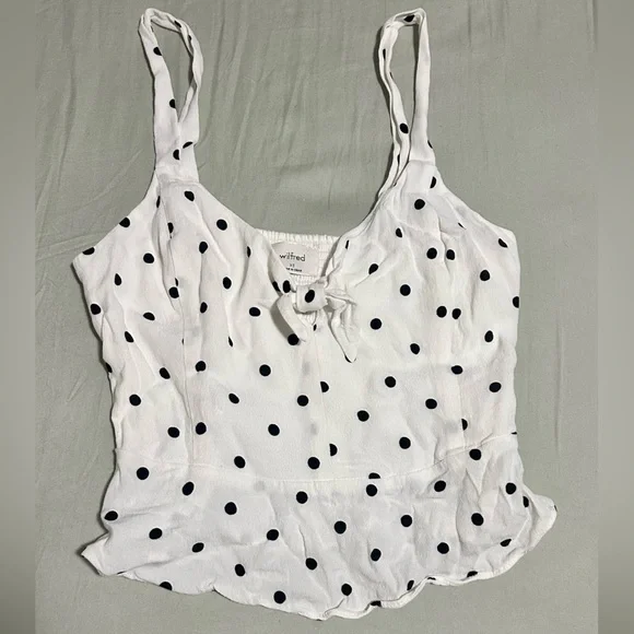 Aritzia - Wilfred White and Black Polka Dot Bow Blouse - Picture 3 of 7